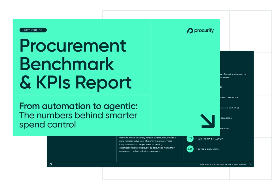 Procurify 2026 Procurement Benchmark Report KPI cover Procurement benchmark report preview showing PunchOut catalog adoption rate by industry