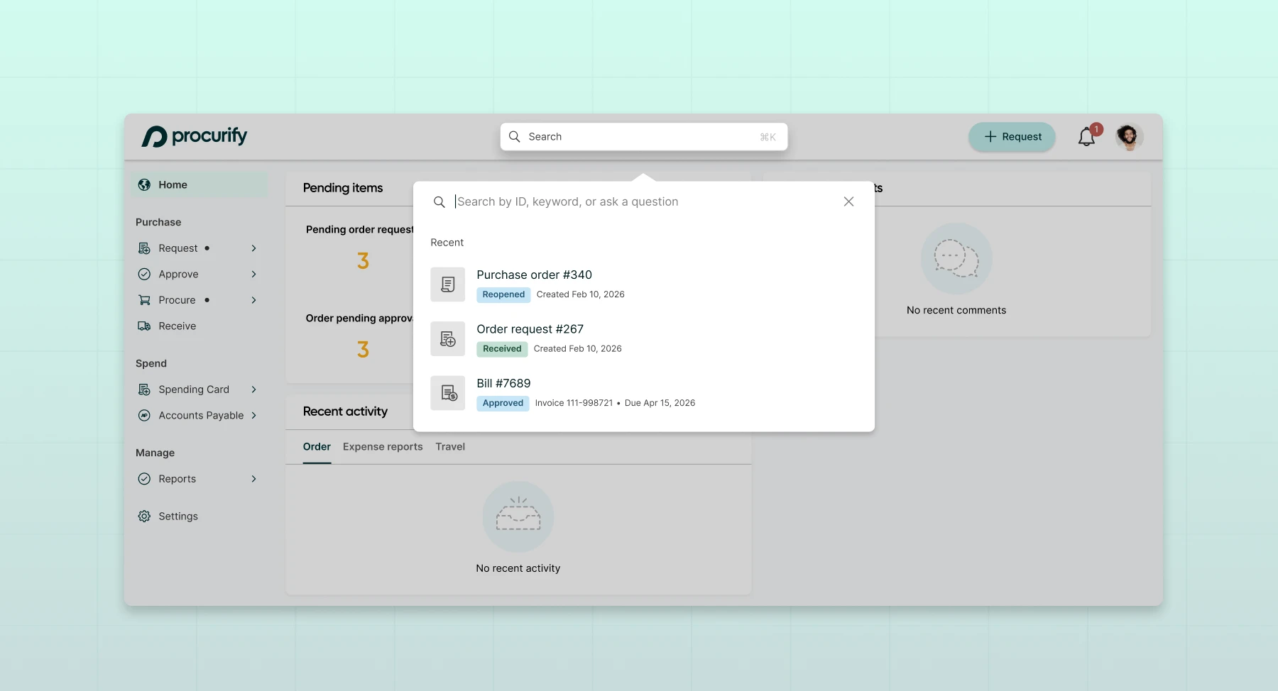 Search across Procurify from one place