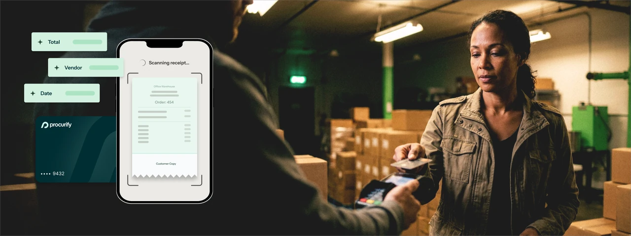 Intake-to-pay software capturing a receipt and managing spending cards and expenses