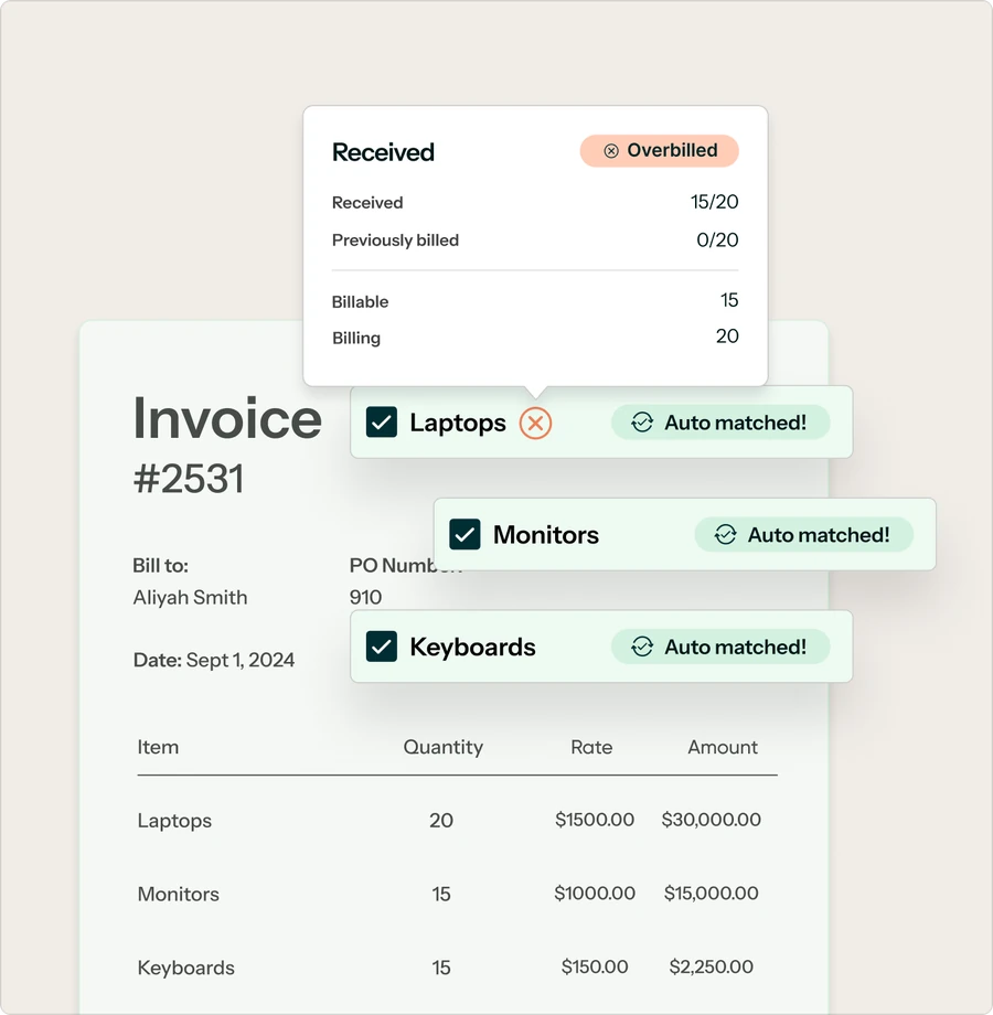 Intake-to-pay software scanning an invoice and matching it to a purchase order