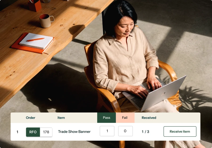 Procurify intake-to-pay software platform showing a purchase order and receiving workflow